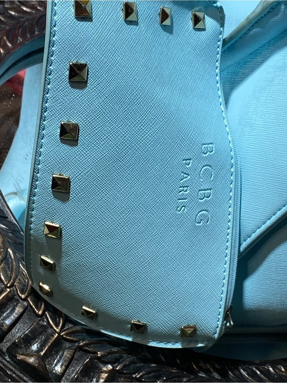 BCBG Light Blue Stud-Trim Structured Tote